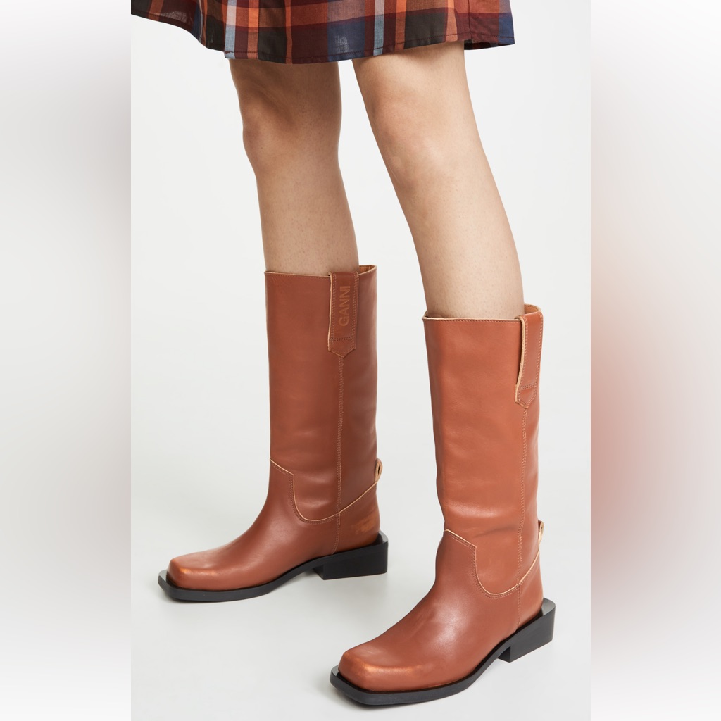 Ganni Mc Knee Hight Cognac Leather Boots 6
